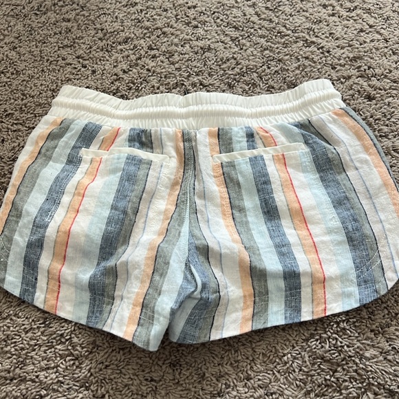 Womens Athleta beach stripe linen shorts tie waist sz 0 blue orange - Picture 2 of 2